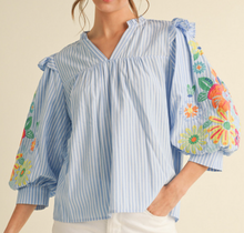 Load image into Gallery viewer, Striped Flower Embroidered Top **2 COLORS**
