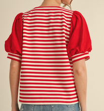 Load image into Gallery viewer, Striped Puff Sleeve Top **3 COLORS** - PLUS

