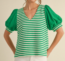Load image into Gallery viewer, Striped Puff Sleeve Top **3 COLORS** - PLUS
