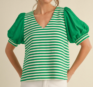 Striped Puff Sleeve Top **3 COLORS** - PLUS