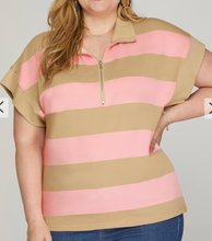 Load image into Gallery viewer, Short Sleeve Striped 1/4 Zip Pullover **2 COLORS** - PLUS
