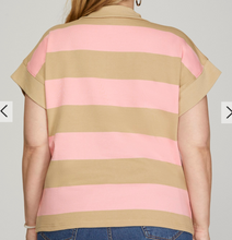 Load image into Gallery viewer, Short Sleeve Striped 1/4 Zip Pullover **2 COLORS** - PLUS
