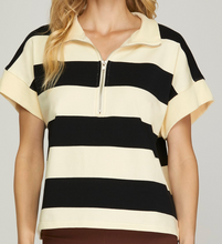 Load image into Gallery viewer, Short Sleeve Striped 1/4 Zip Pullover **2 COLORS** - PLUS
