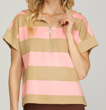 Load image into Gallery viewer, Short Sleeve Striped 1/4 Zip Pullover **2 COLORS** - PLUS
