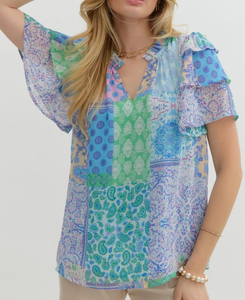 Patchwork Printed Top **2 COLORS**