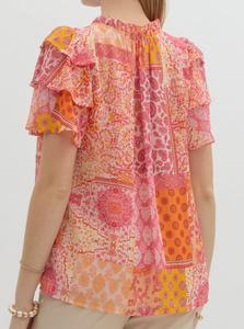 Patchwork Printed Top **2 COLORS**