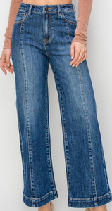 Dark Wash Front Seam Cropped Risen Jeans