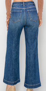 Dark Wash Front Seam Cropped Risen Jeans