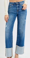 Load image into Gallery viewer, Dark Wash Wide Leg Cuffed Risen Jeans - PLUS
