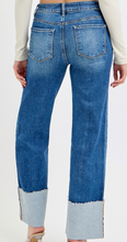 Load image into Gallery viewer, Dark Wash Wide Leg Cuffed Risen Jeans
