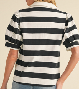 Black Striped Collared Top