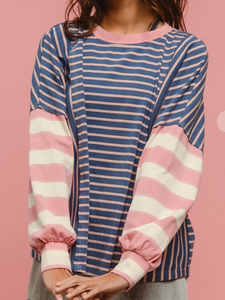 Navy And Pink Striped Top