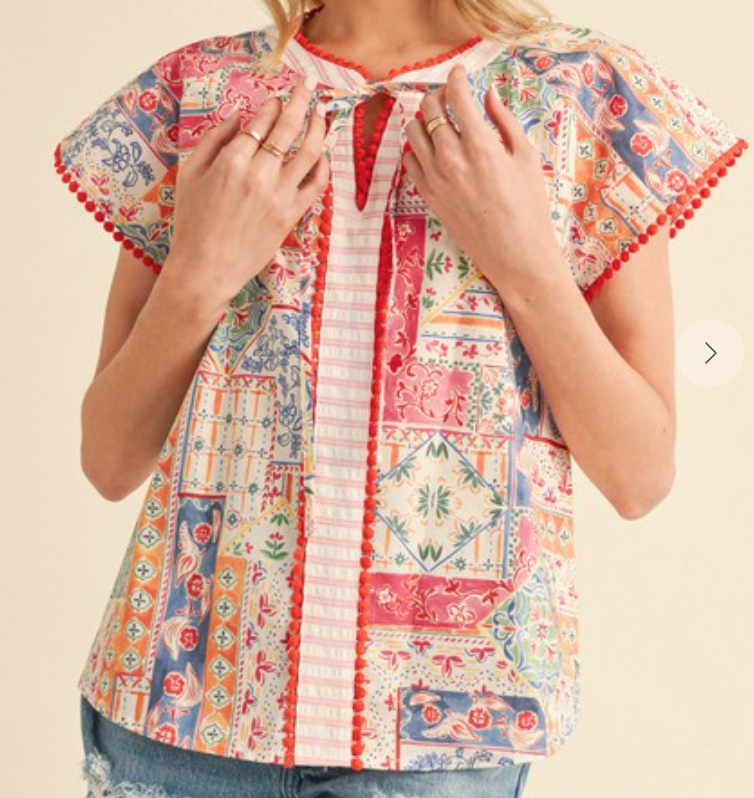 Patchwork Tie Neck Top