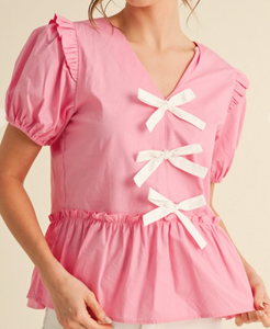 Pink Bow Peplum Top