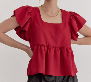 Peplum Square Neck Top **3 COLORS**
