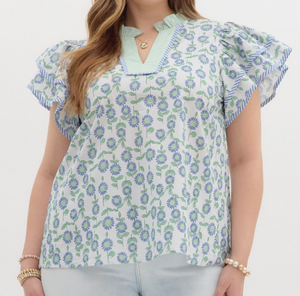 Mint Floral Top - PLUS
