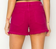 Load image into Gallery viewer, Fuchsia Frayed Hem Risen Shorts
