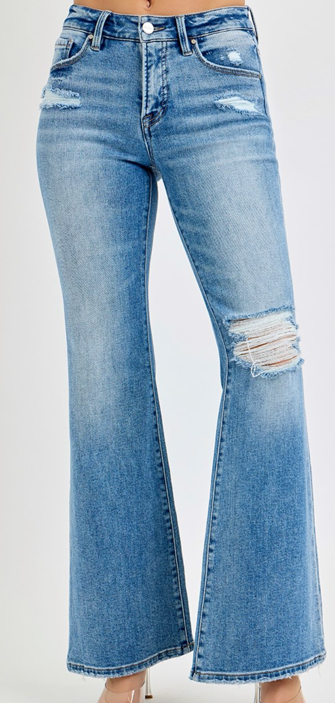 Medium Wash Tummy Control Flare Risen Jeans