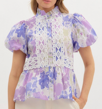 Load image into Gallery viewer, Purple Floral Babydoll Top

