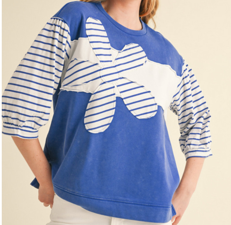 Daisy Patch Striped Top **2 COLORS**