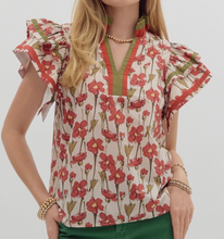 Load image into Gallery viewer, Floral Flutter Sleeve Top **2 COLORS**
