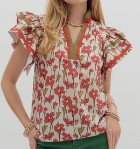 Floral Flutter Sleeve Top **2 COLORS**