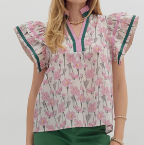 Floral Flutter Sleeve Top **2 COLORS**