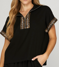 Load image into Gallery viewer, Leopard Tape 1/4 Zip Top
