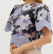 Load image into Gallery viewer, Black Floral Scallop Top
