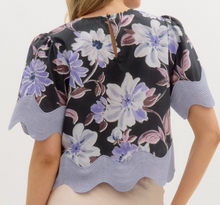 Load image into Gallery viewer, Black Floral Scallop Top
