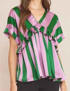 Green And Lavender Striped Top