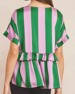 Green And Lavender Striped Top