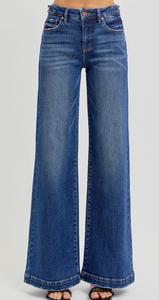 Adjustable Waist Wide Leg Risen Jeans