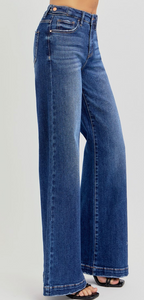 Adjustable Waist Wide Leg Risen Jeans
