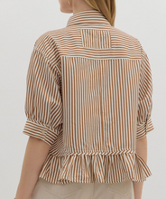 Load image into Gallery viewer, Striped Ruffle Hem Button Down Top
