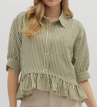Load image into Gallery viewer, Striped Ruffle Hem Button Down Top
