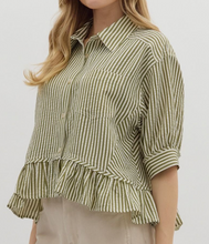 Load image into Gallery viewer, Striped Ruffle Hem Button Down Top
