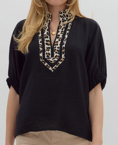 Black Leopard Accent Top