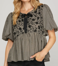 Load image into Gallery viewer, Black Gingham Babydoll Top
