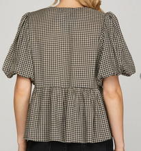 Load image into Gallery viewer, Black Gingham Babydoll Top

