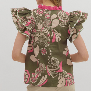 Paisley Tiered Sleeve Top **2 COLORS**