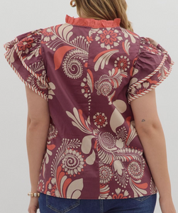 Paisley Tiered Sleeve Top **2 COLORS** - PLUS