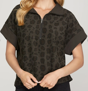 Leopard Knit 1/4 Zip Top **2 COLORS**