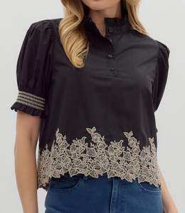 Embroidered Border Top **3 COLORS**