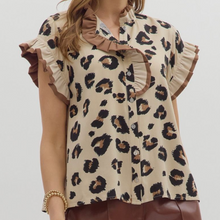 Load image into Gallery viewer, Leopard Accent Ruffle Top
