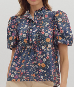 Navy Floral Top