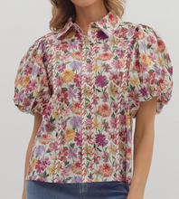 Load image into Gallery viewer, Floral Puff Sleeve Button Down Top **2 COLORS**
