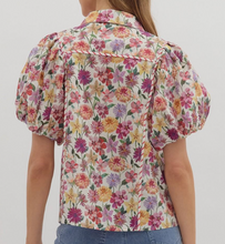 Load image into Gallery viewer, Floral Puff Sleeve Button Down Top **2 COLORS**
