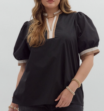 Load image into Gallery viewer, Black Short Bubble Sleeve Top - PLUS
