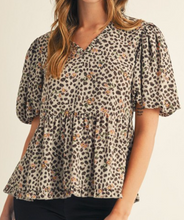 Load image into Gallery viewer, Leopard Floral Peplum Top **2 COLORS**

